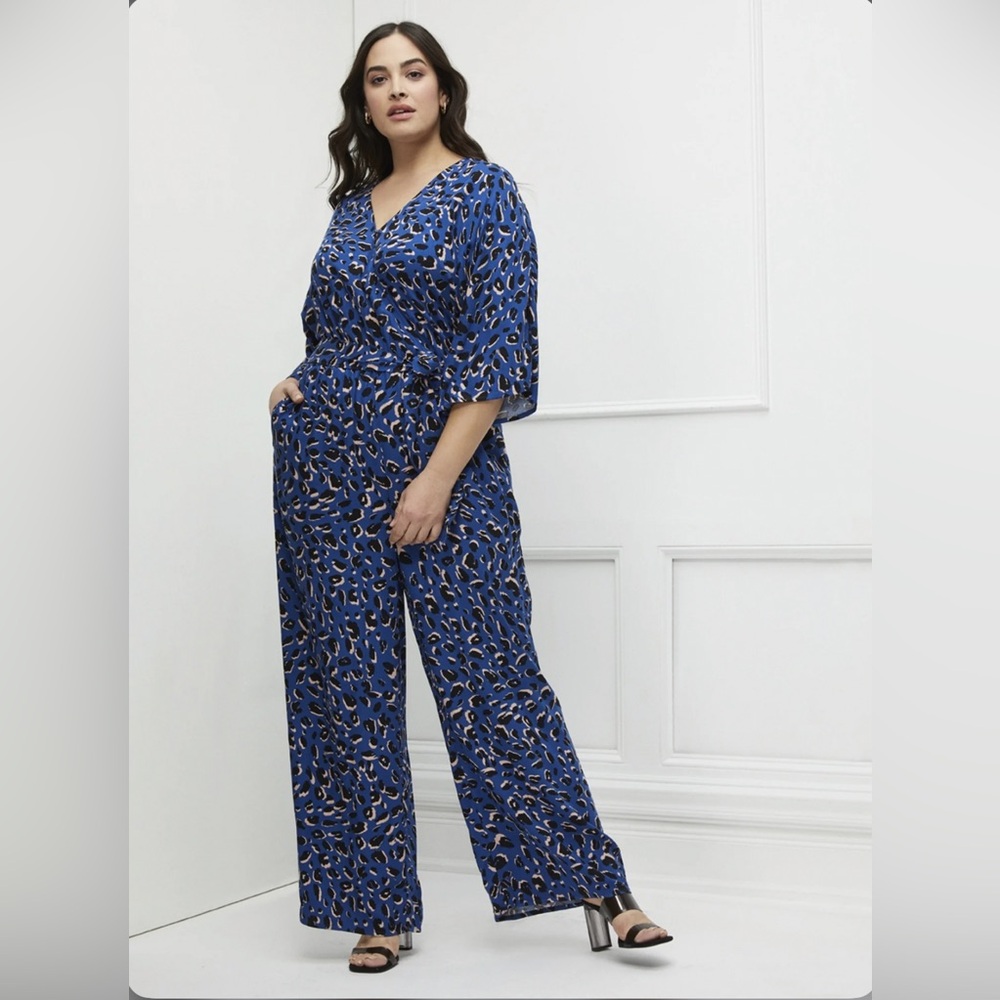 NWT Eloquii Elements Women’s Plus Size Leopard Print Jumpsuit With Kimono Sleeve